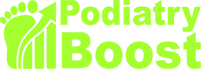 Podiatry Boost logo featuring a green foot with upward growth bars, representing podiatry marketing and business growth.